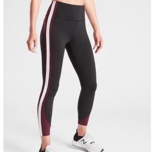 Athleta Black and Burgundy Striped Leggings